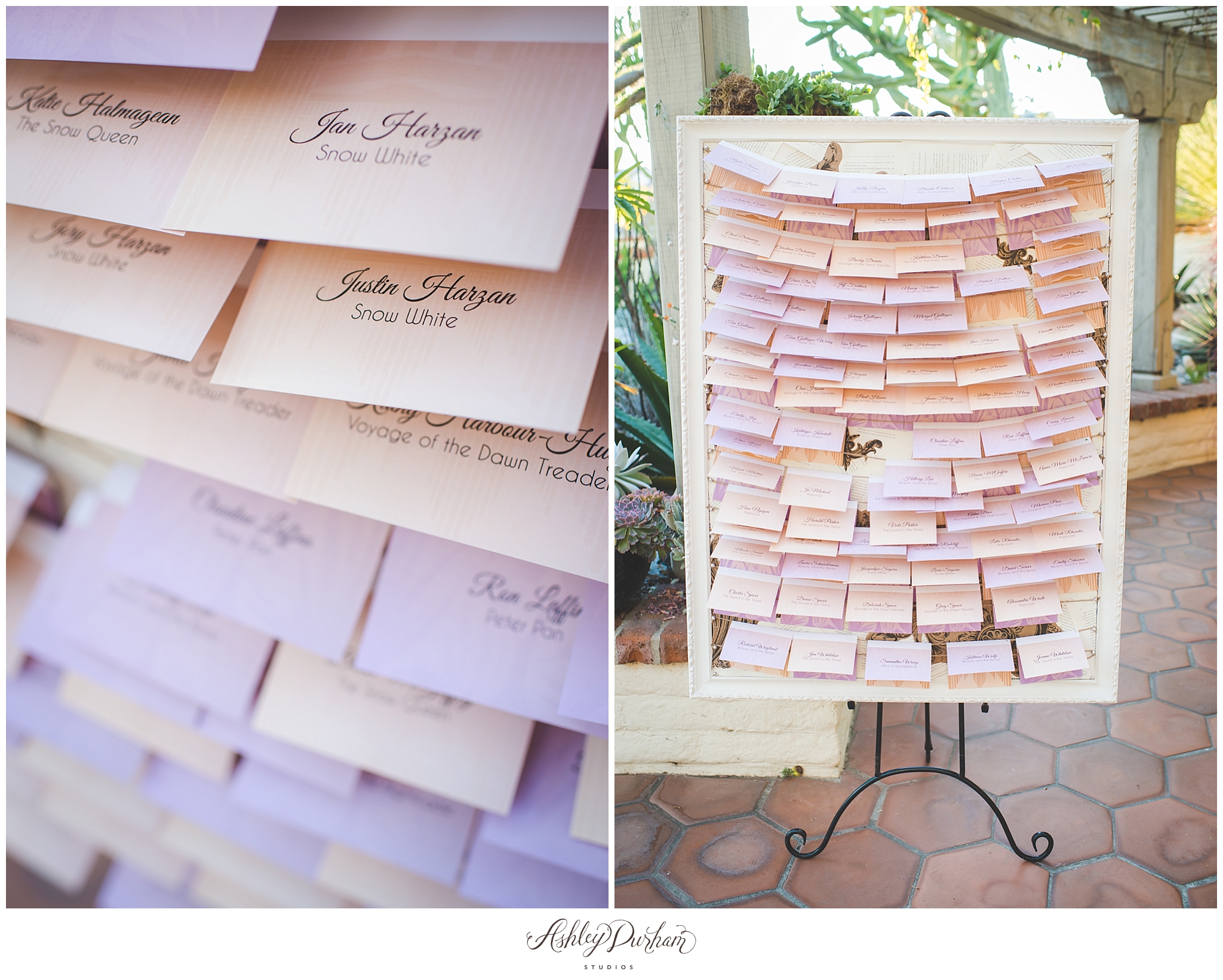 newport beach wedding, sherman gardens wedding, sherman library wedding, fairytale themed wedding, how to plan a fairytale wedding, pink and silver wedding, fairytale wedding centerpieces, fairytale seating arrangement, how to make a seating chart