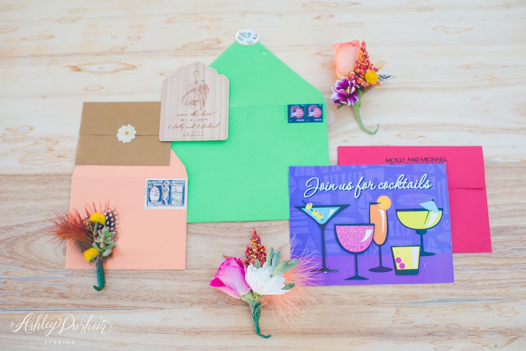 colorful wedding invitations, molly osborne, palm springs wedding, saguaro palm springs