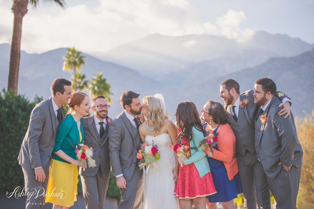 colorful wedding, colorful bridal party, palm springs wedding, saguaro hotel, saguaro hotel palm springs, saguaro wedding