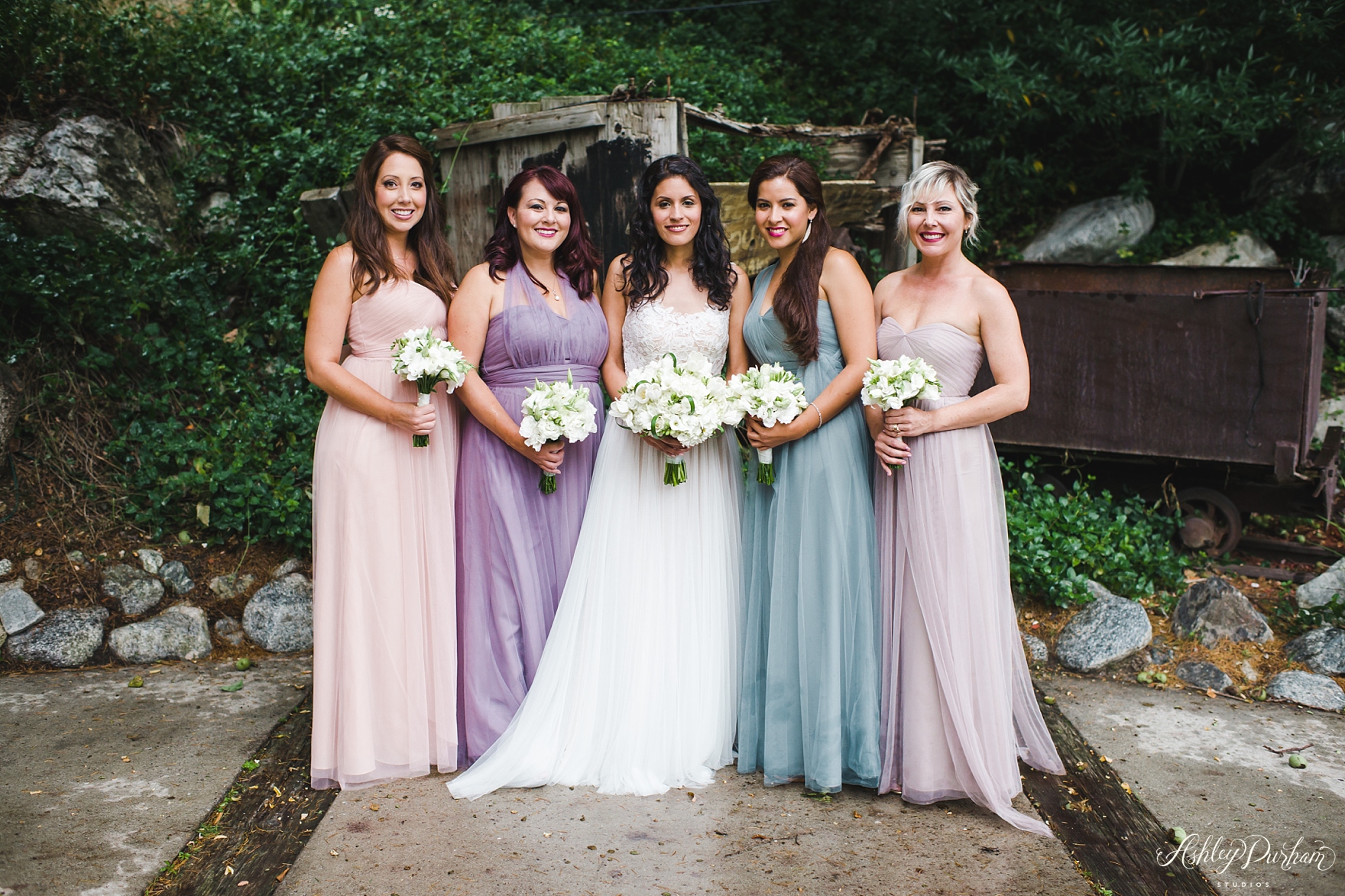 Green mountain ranch weddings, multicolored bridesmaid dresses, tulle wedding dress, tulle bridesmaid dresses