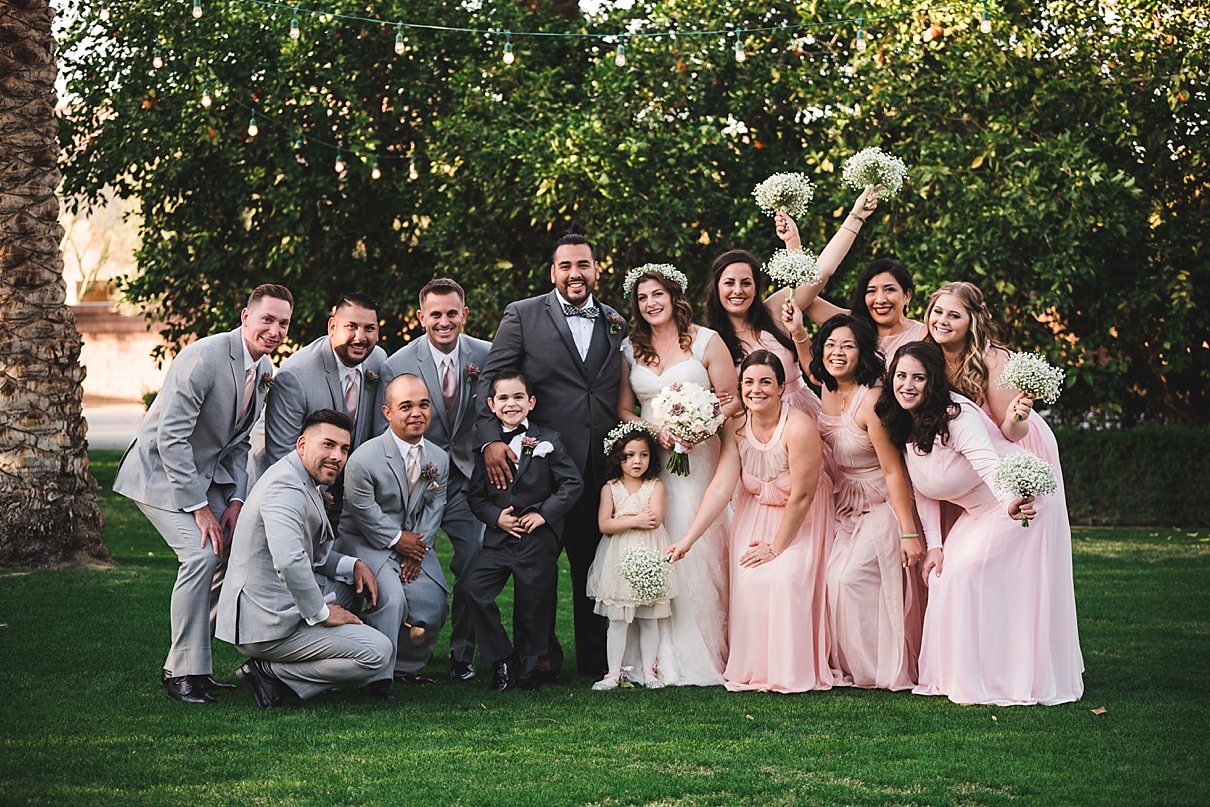 pink and grey wedding parties, pink bridesmaid dresses, jackalope ranch weddings
