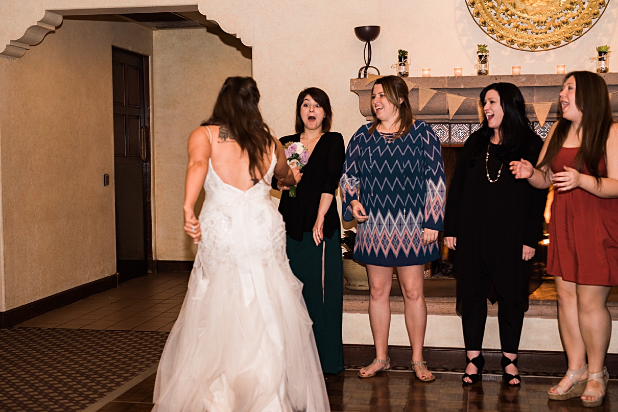 handing off bouquet rather than tossing