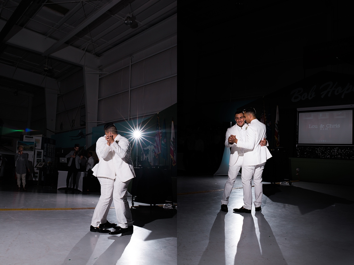 lou and chris wedding photos, two grooms dancing, gay wedding reception