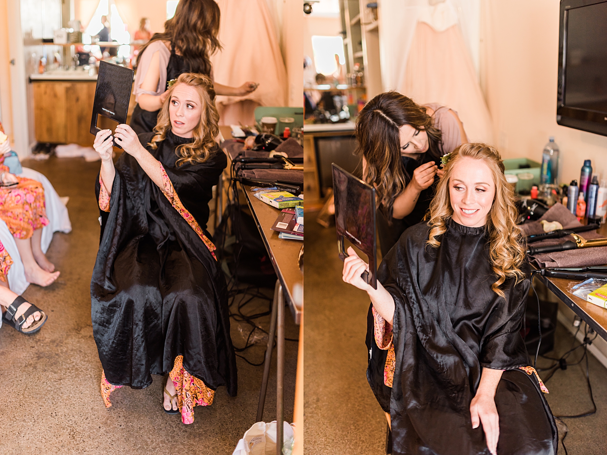 bride getting ready for ace hotel wedding in palm springs