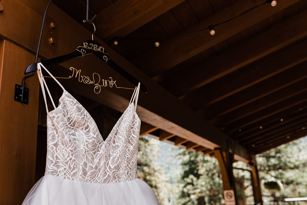 customized hangar for wedding dress