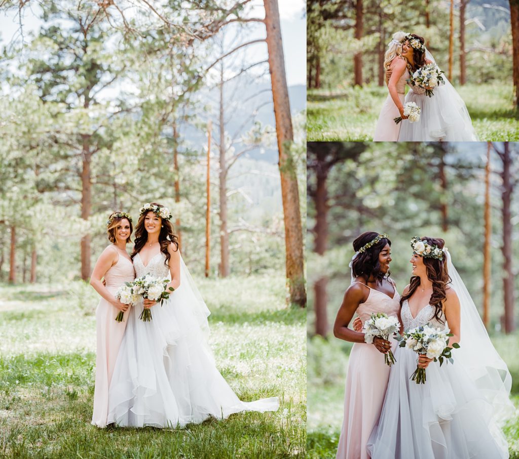 bride and bridesmaids portrait estes park wedding