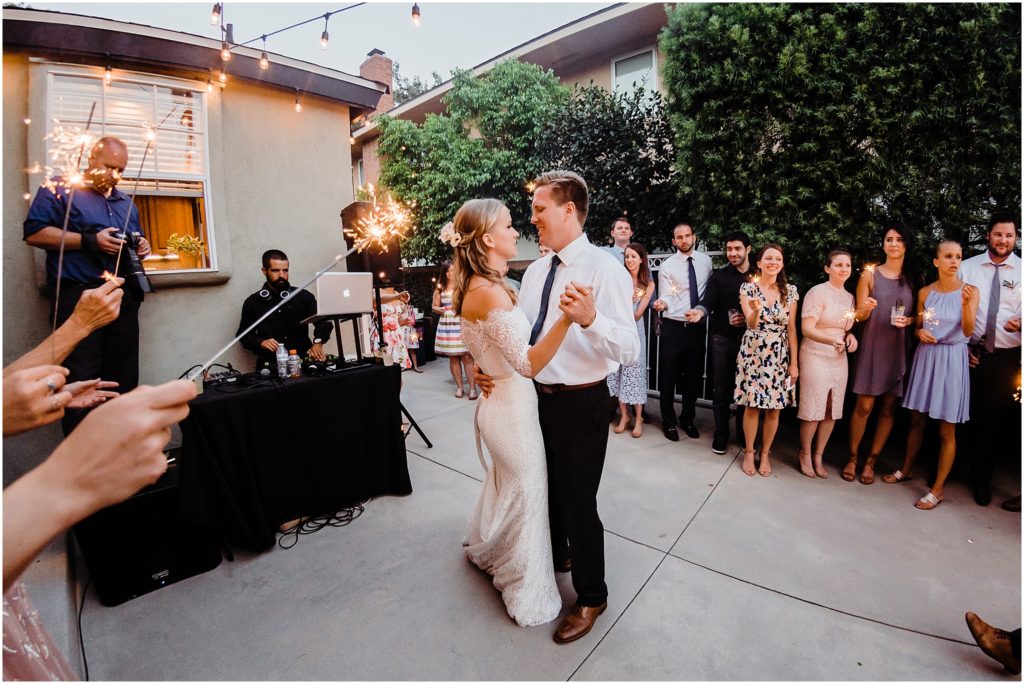 sparkler lit first dance at wedding reception