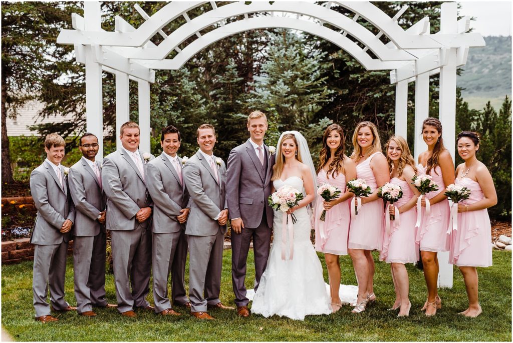 pink and gray wedding party photos