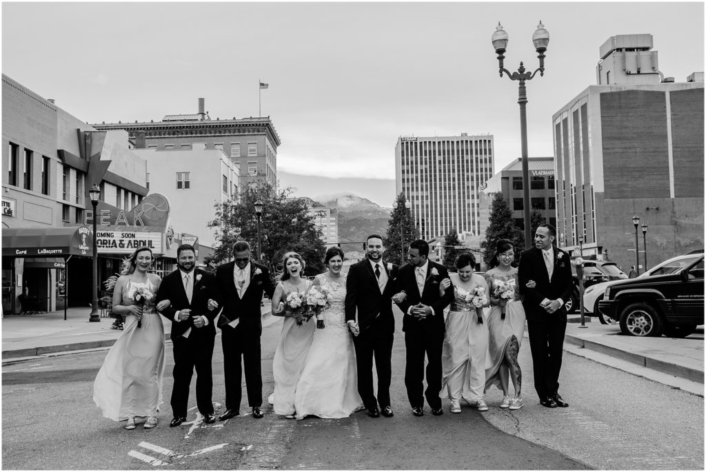 wedding party photos downtown colorado springs