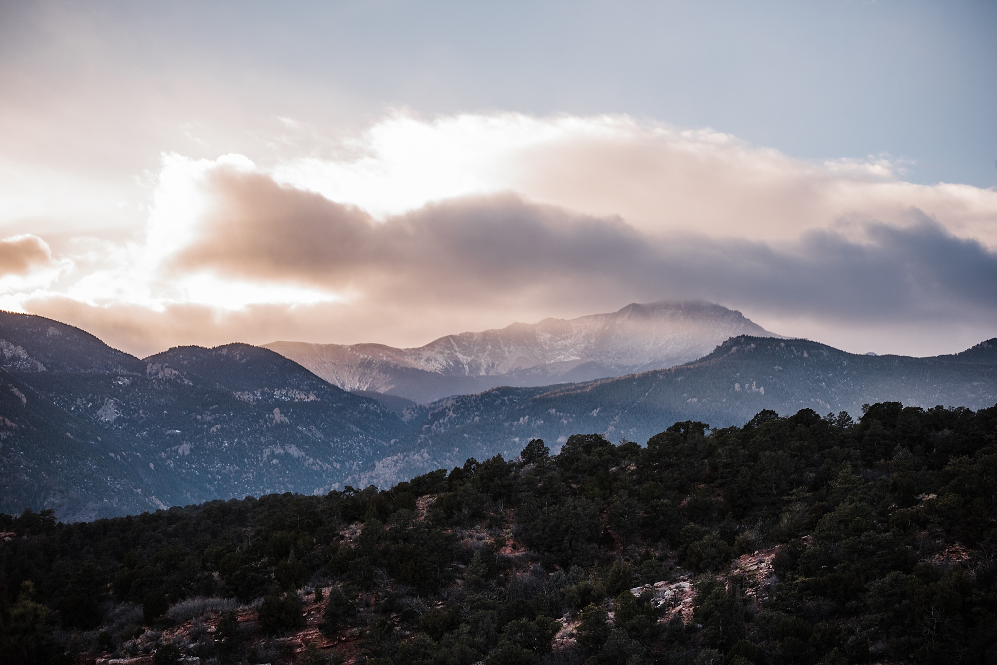 pikes peak at sunset