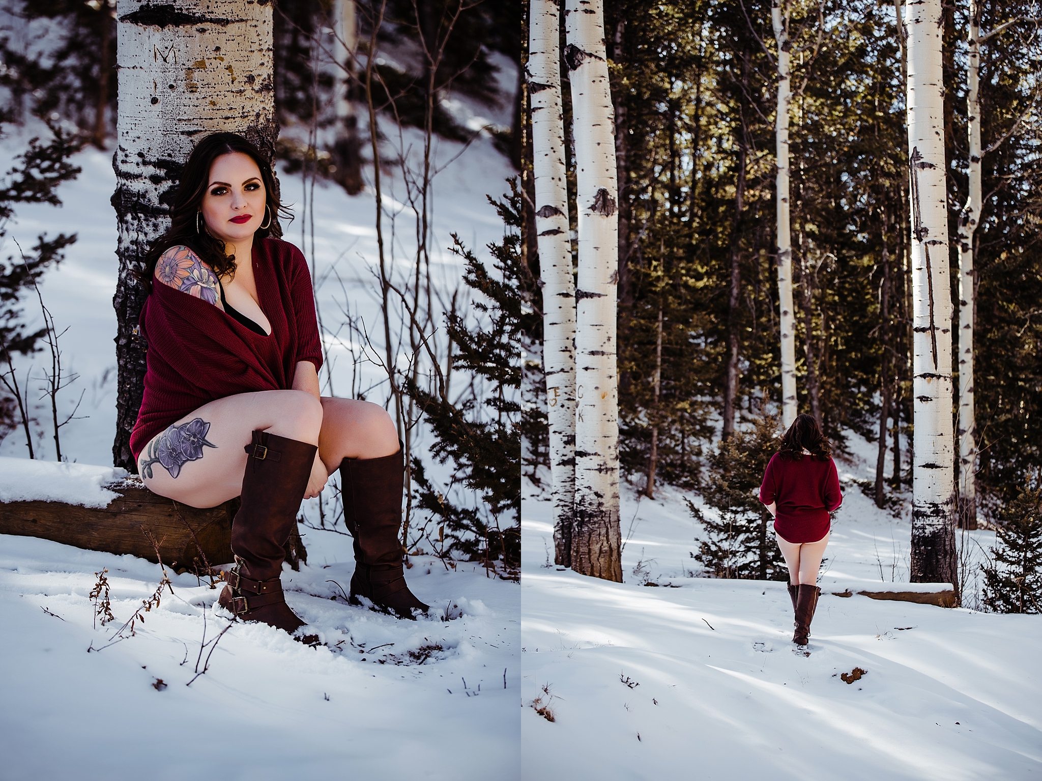 snowy outdoor mountain boudoir in colorado