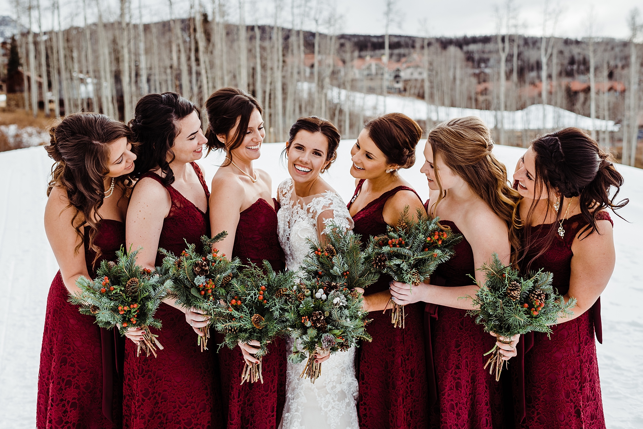 cranberry bridesmaids dresses for winter wedding