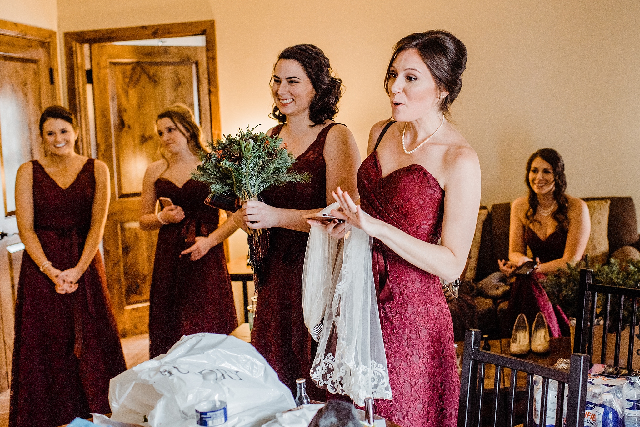 bride receives a puppy on wedding day