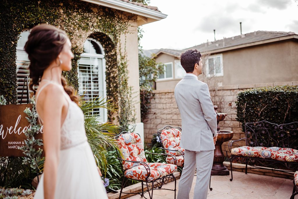 first look for a backyard wedding