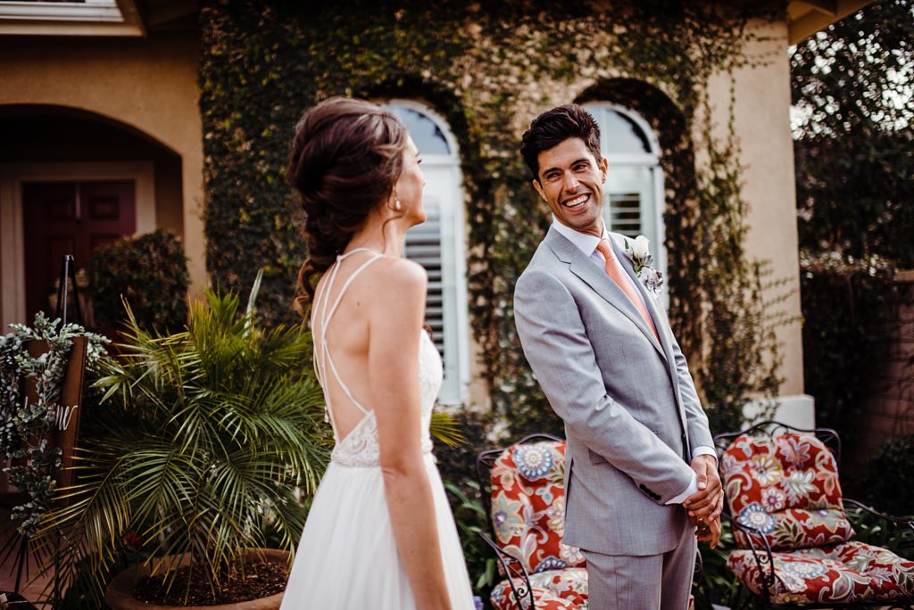 first look for a backyard wedding