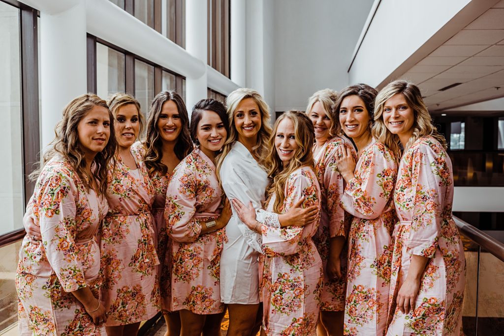 bridesmaids in floral robes