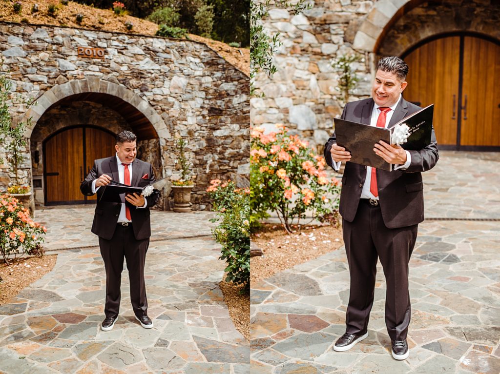groom receiving bridal boudoir on wedding day