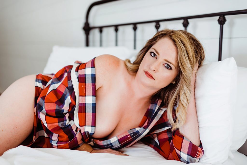 boudoir with a flannel shirt