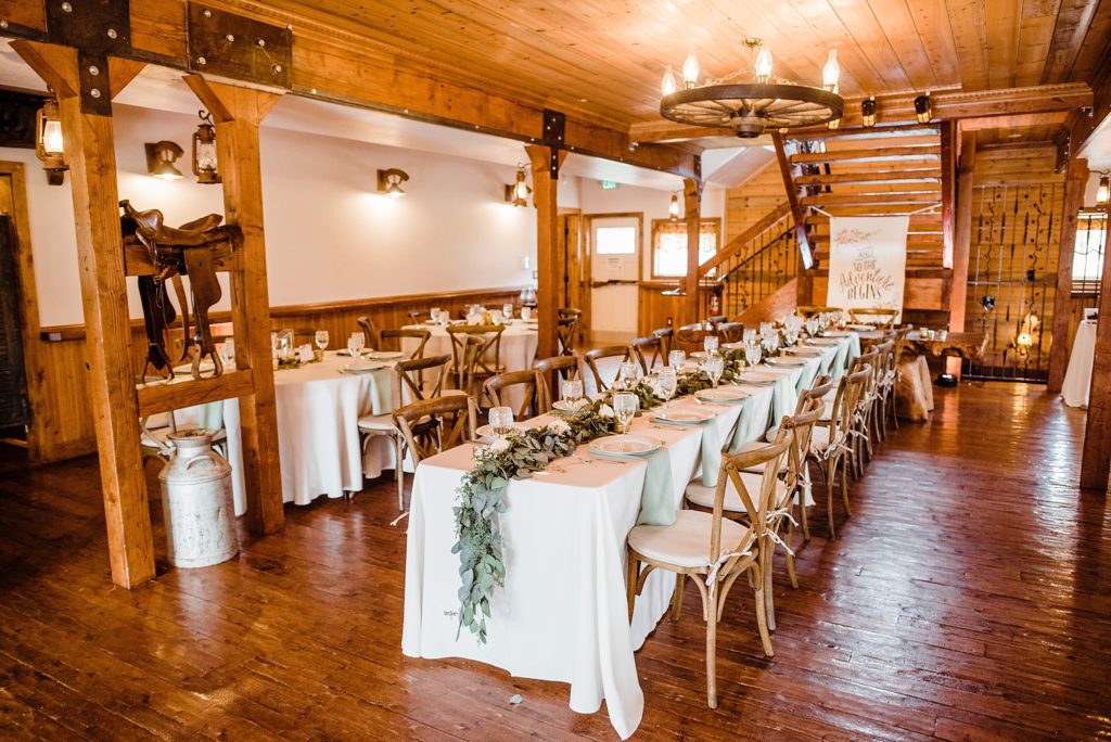 deer creek valley ranch wedding reception details inside the barn