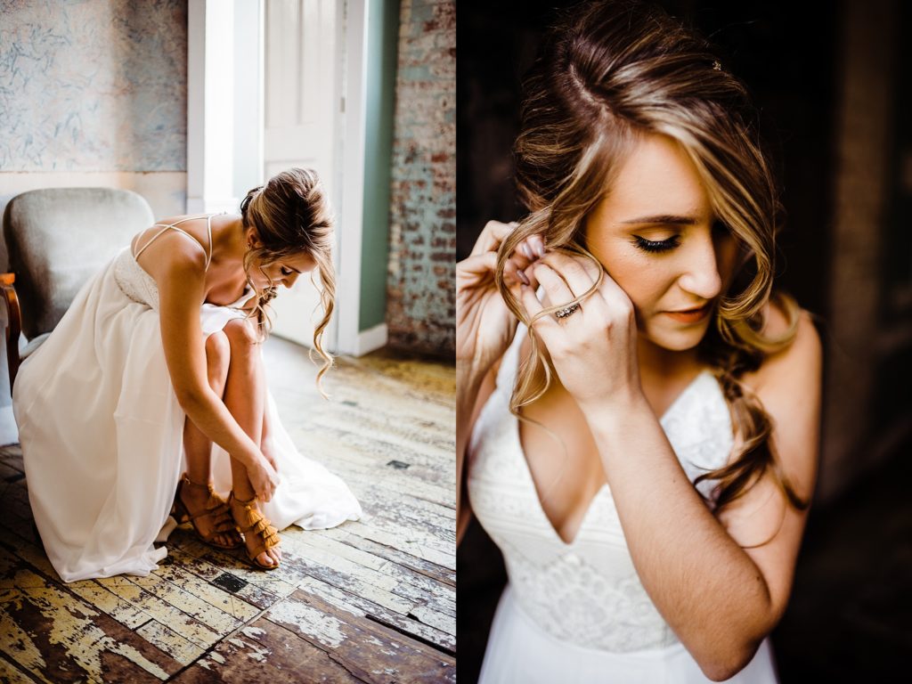 bride getting dressed at the metropolitan building in queens