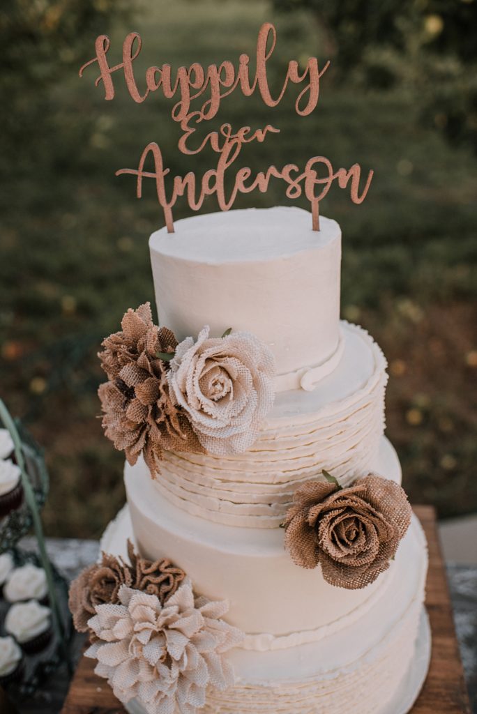 white and brown wedding cake