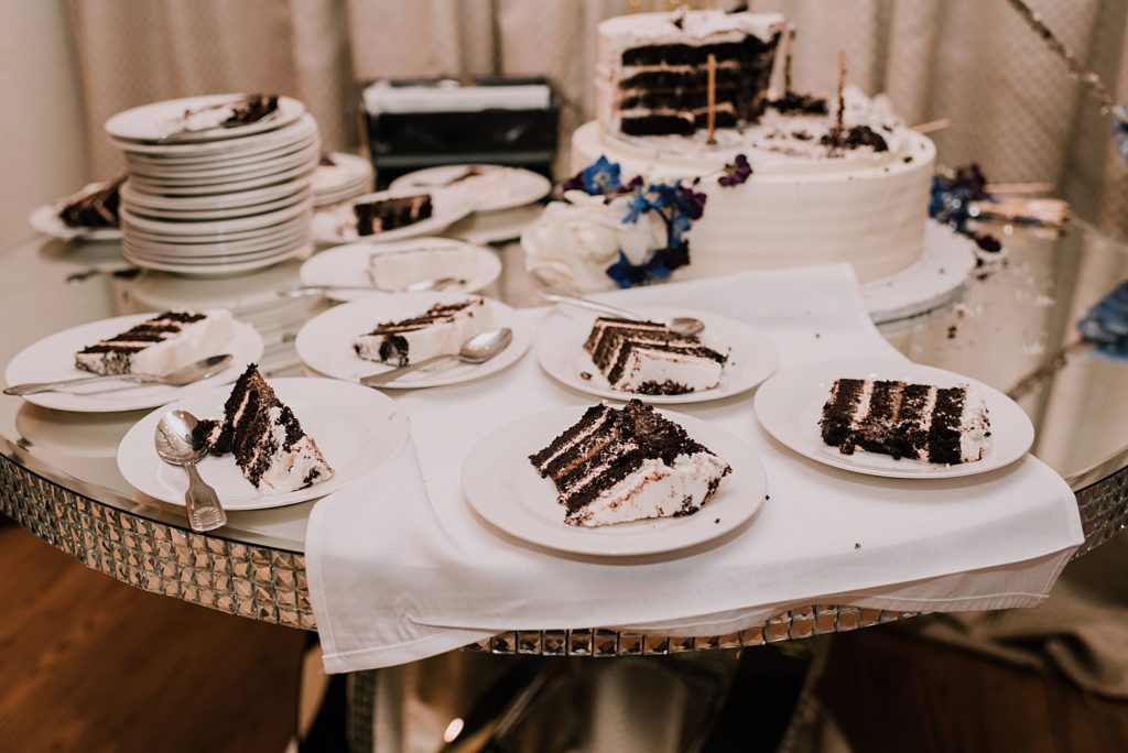 slices of chocolate wedding cake