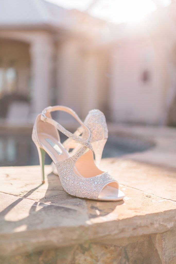 wedding heels by the pool 