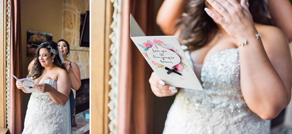 bride reading sentimental card