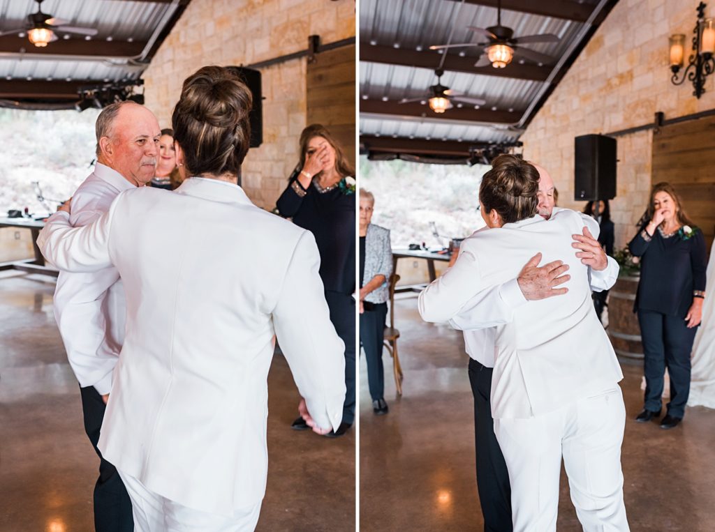 indoor wedding ceremony at rockin b ranch in pipe creek texas