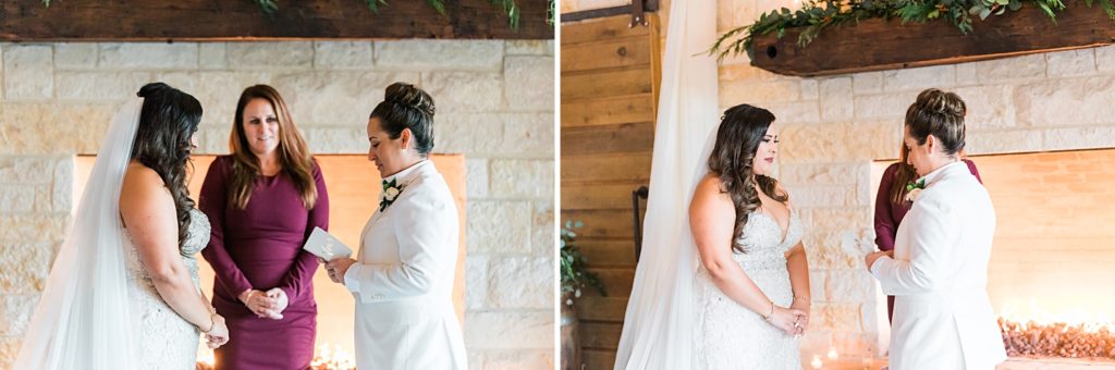indoor wedding ceremony at rockin b ranch in pipe creek texas