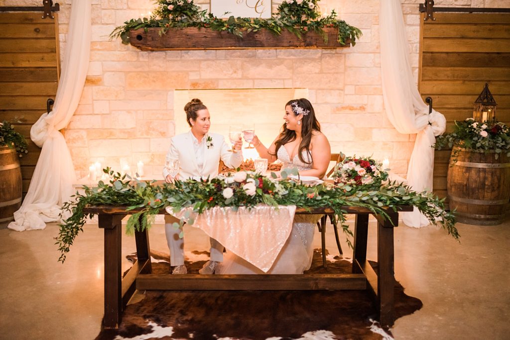 two bride sweetheart table