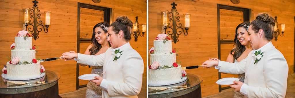 brides cutting their wedding cake