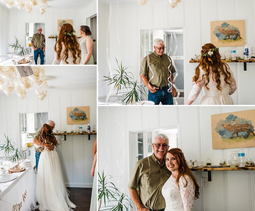 bride first look with dad