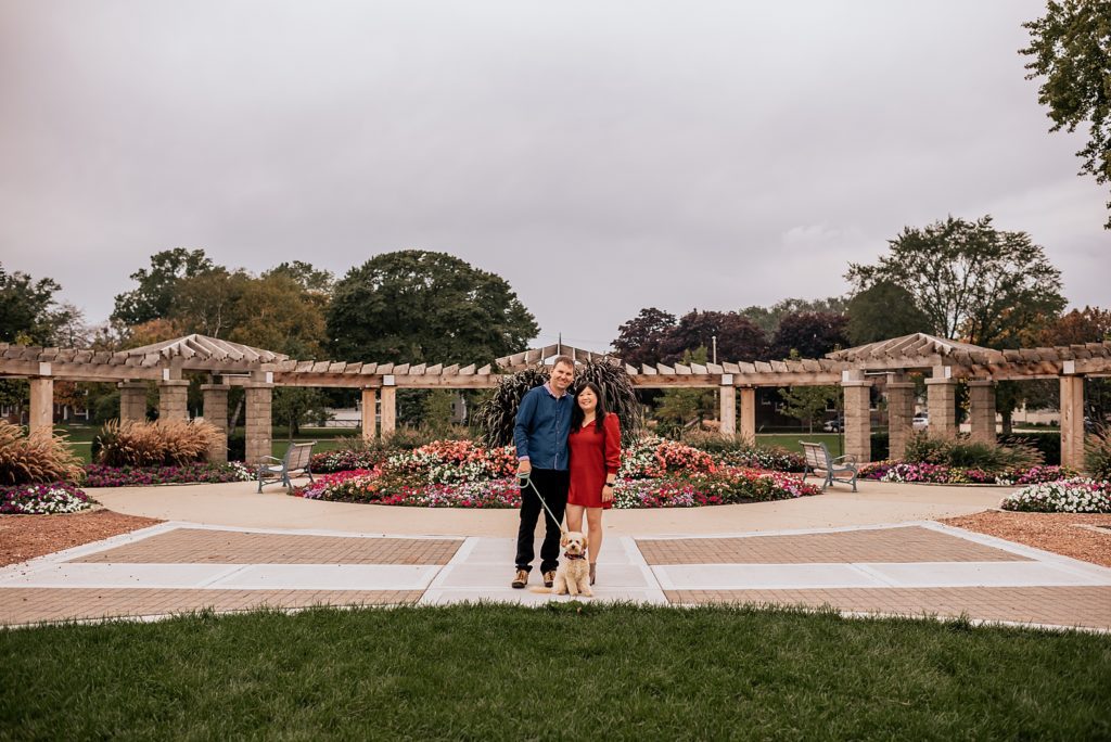 engagement session with a mini goldendoodle