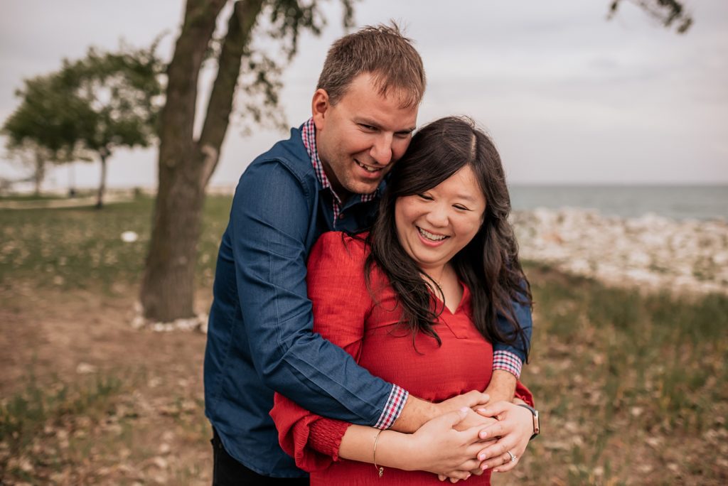 engagement session in front of lake michigan