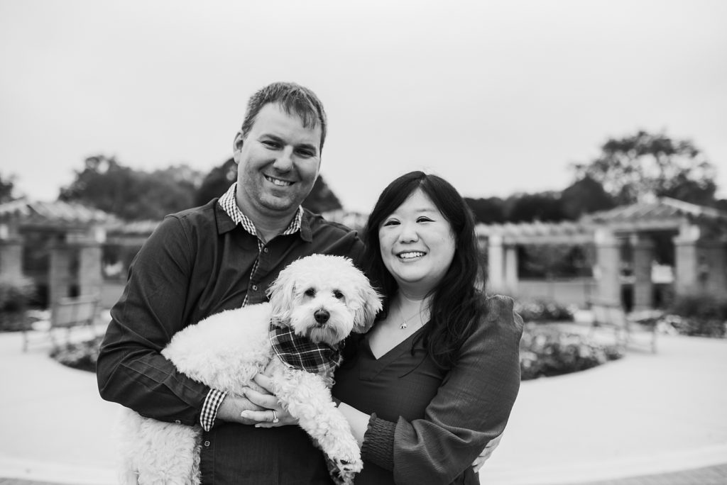 engagement session with a mini goldendoodle