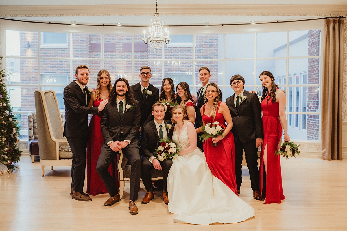 large wedding party group photos indoor wedding