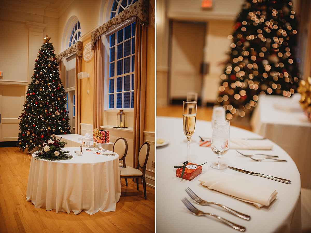 christmas themed wedding reception decor