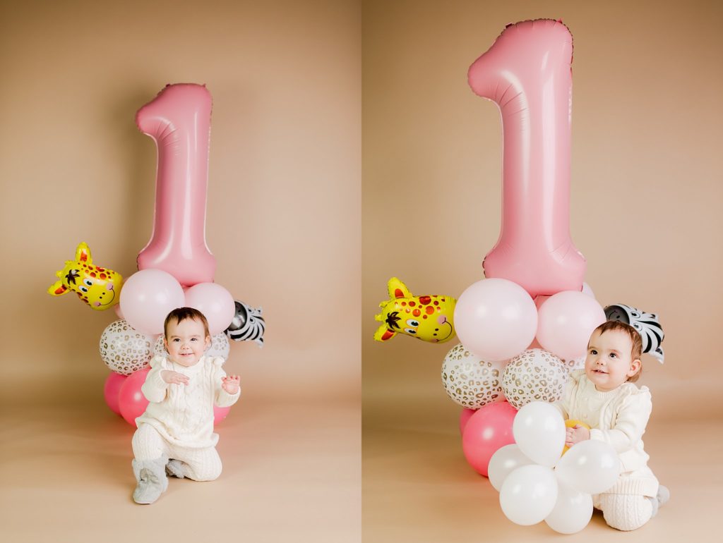 balloon themed first birthday photo session