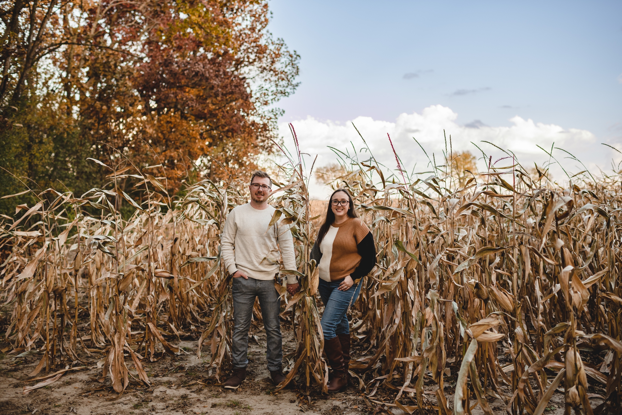 wisconsin engagement photography session next to corn field
