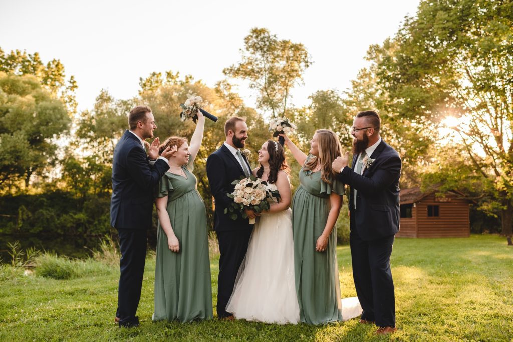 sage green and navy blue wedding party
