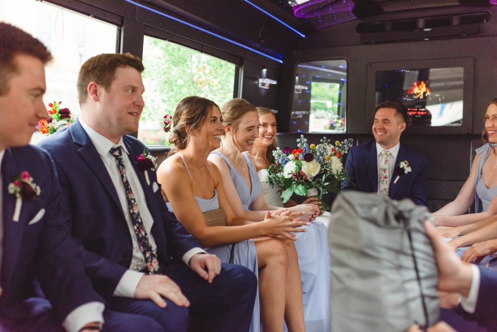 wedding party in a party bus in madison wisconsin