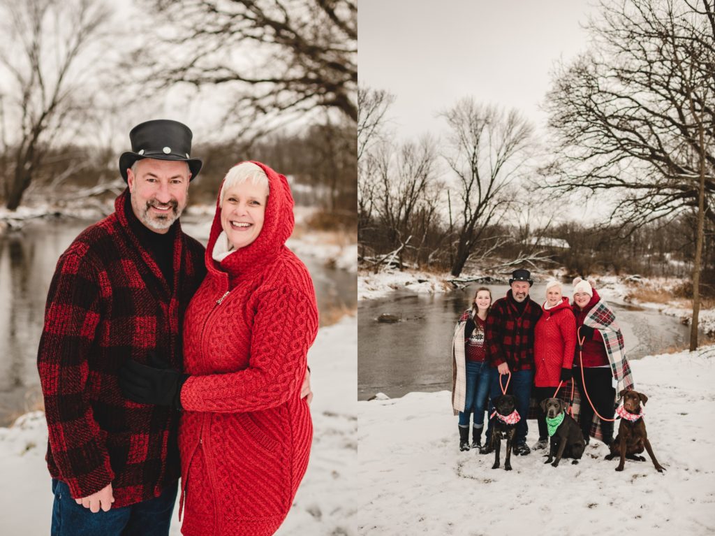 red and black outfits for winter family session
