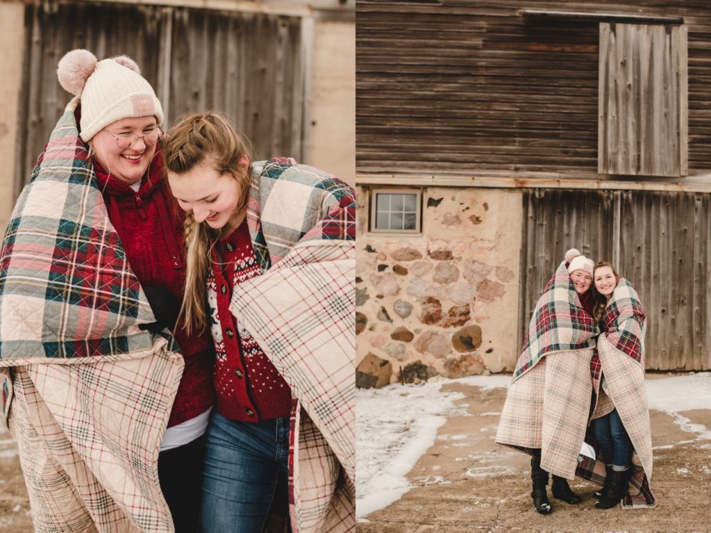 plaid quilt for family session