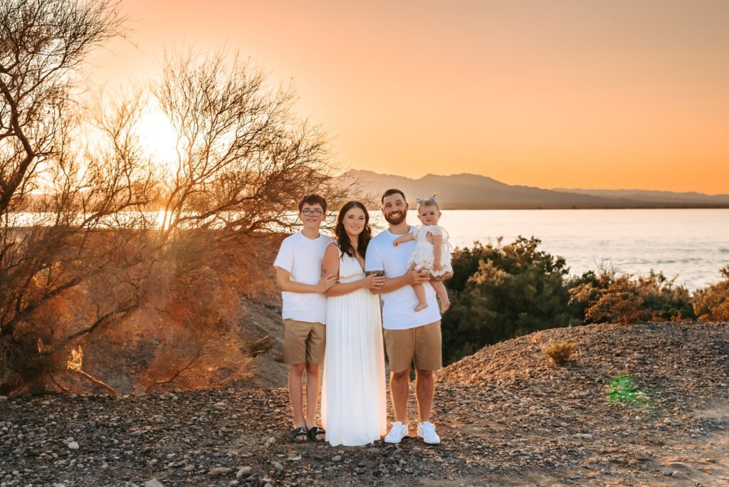 family photos with lake havasu in the background