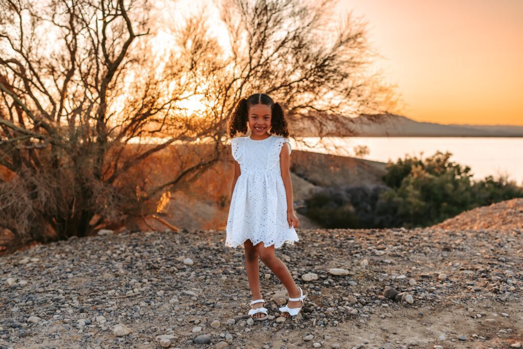 beautiful little girl arizona sunset