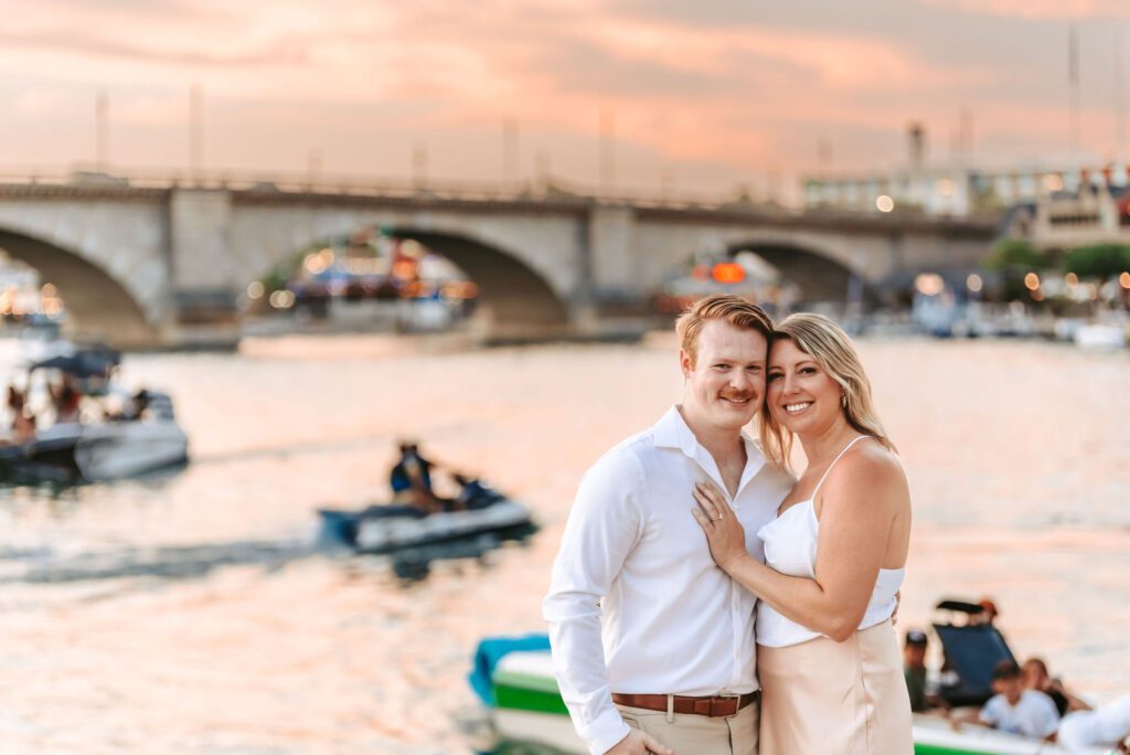 engagement photos in front of the london bride in lake havasu city