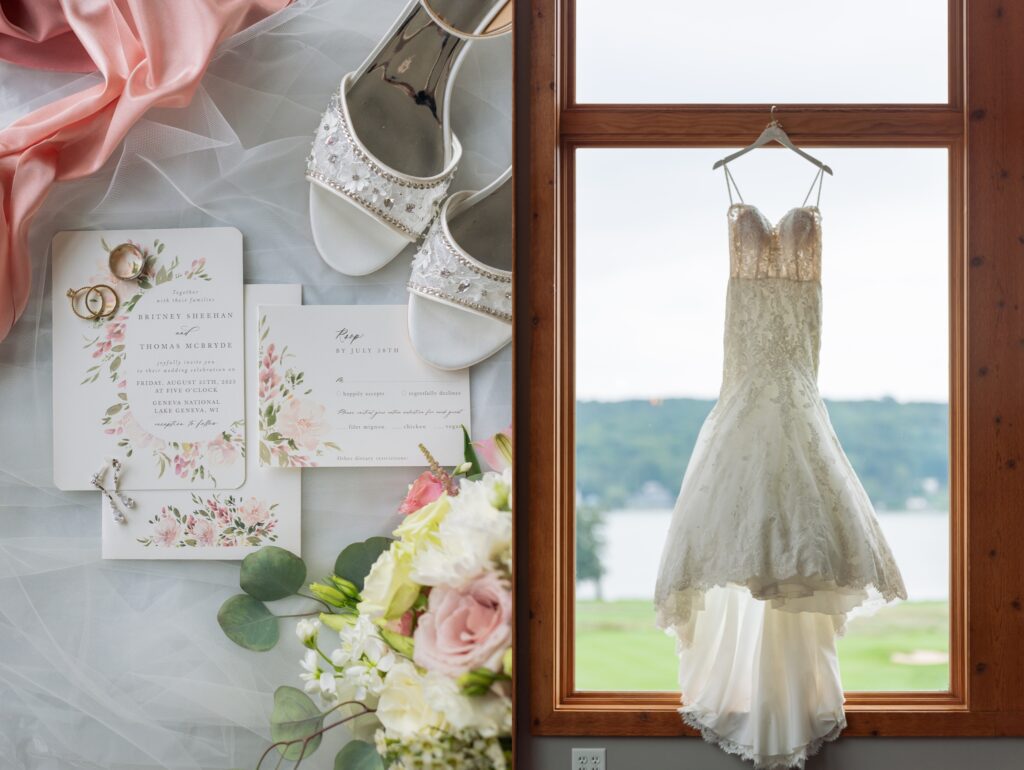 pink and white wedding details