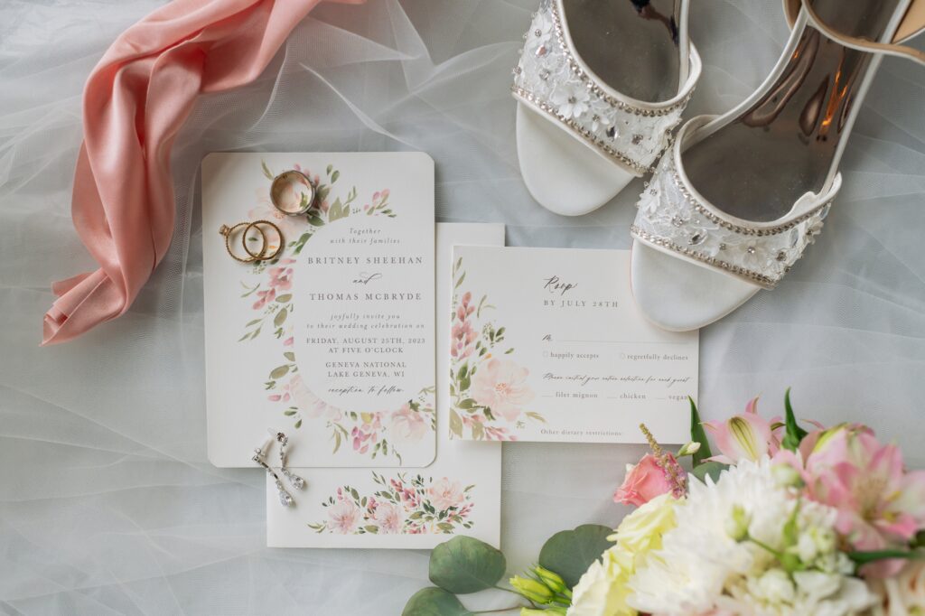 pink and white wedding details
