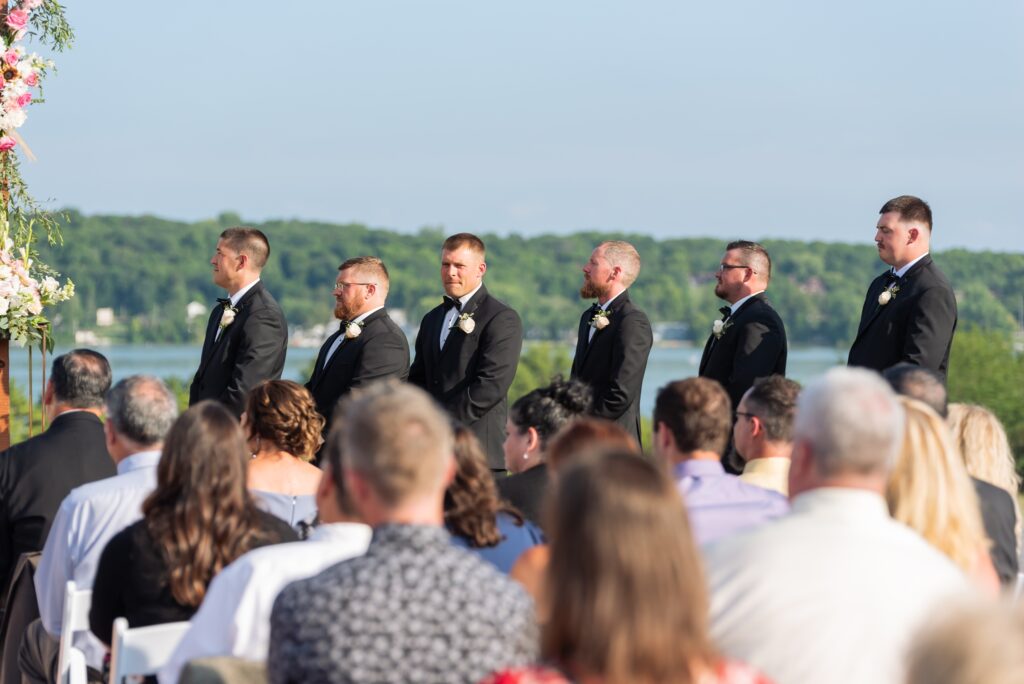 outdoor wedding ceremony in august at the geneva national in lake geneva